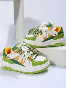 時髦防水台運動鞋帶設計和增加高度,休閒白色鞋適合女士 - 綠色 - 查看 4