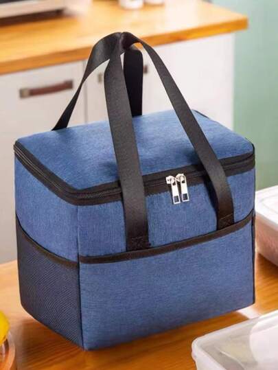 1 túi đựng đồ ăn trưa vuông cách nhiệt bằng vải Oxford 600d màu xanh nước biển có lớp giấy bạc dày, túi đựng đồ ăn trưa cầm tay ngoài trời di động, nhà bếp, quà tặng Giáng sinh