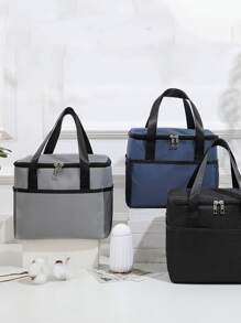 1 件海军蓝 600d 牛津布方形保温午餐袋，带厚铝箔，便携式手持户外便当盒冷藏袋，厨房，圣诞礼物 - 藏青色 - 查看 2