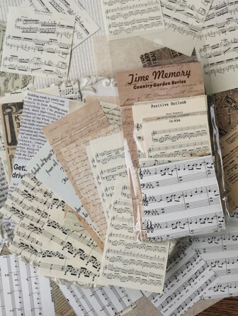 1 包（60 张）复古风格装饰材料纸适用于 DIY 拼贴剪贴簿，包括古董乐谱和字母图案、学校用品、返校