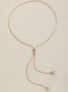 Thời trang Ngọc Trai Giả Trang Trí Hình Chữ Y Vòng Cổ Dài Trang Sức Quà Tặng - Vàng - Xem 2