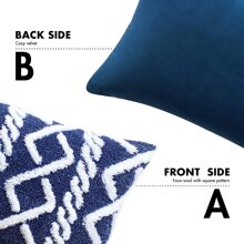 1 vỏ gối nhung kẻ sọc xanh trắng (không bao gồm ruột gối), vỏ gối lông cừu giả mềm mại họa tiết vuông, trang trí hiện đại cho ghế sofa, nhà, phòng ngủ, ký túc xá - Xanh và trắng - Xem 5