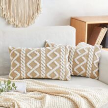 1pc Solid Tan Color Decorative Faux Fur Throw Pillow Cover (Insert Not Included), Soft Fluffy Sheep Wool Square Pattern Cushion Cover, Modern Decor For Sofa, Home, Bedroom, Dorm - camel white - View 4