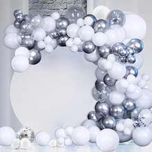 131入組白色小氣球花拱形成套工具帶金屬質感銀&彩色紙屑氣球適用於啞光小氣球裝飾用品婚禮,訂婚