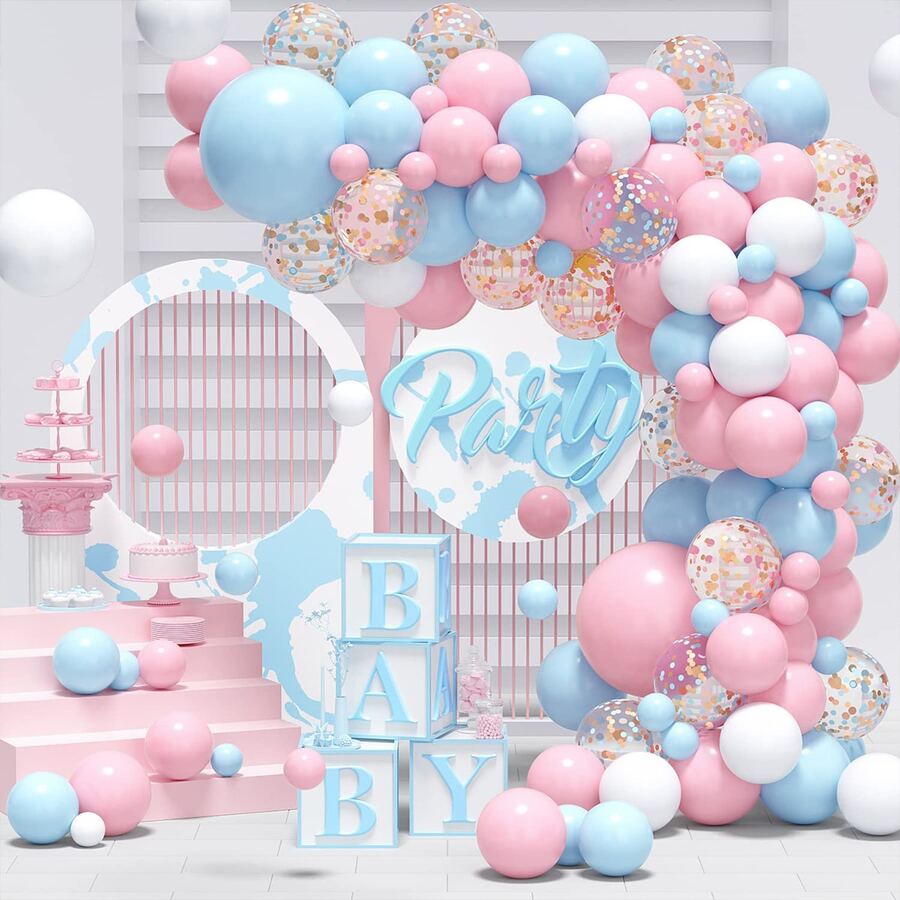 10/89pcs Pink & Blue Balloon Garland Kit, Including Pink, White, Blue Confetti Latex Balloon & Gender Reveal Boy Or Girl Balloon - Multicolor - View 1