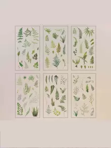 1pack/6pcs Fresh Plant & Leaf Pattern Pet Stickers For Scrapbooking Journal Decoration