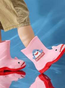 Botas De Lluvia Impermeables Diseño Tiburon Para Niños Y Niñas - Rosa - Ver 2