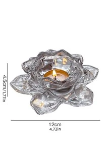 1入組透明水晶玻璃蓮花形狀燭臺,浪漫家庭裝飾工藝品裝飾物,蠟燭不包含 - 無色 - 查看 3