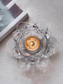 1入組透明水晶玻璃蓮花形狀燭臺,浪漫家庭裝飾工藝品裝飾物,蠟燭不包含 - 無色 - 查看 4