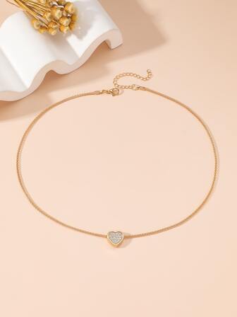 1pc Women's Gold Plated Mesh Chain Starry Sky & Heart Pendant Necklace, Minimalist Design