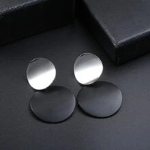 2 Miếng Hình học Kim loại Tròn Không xỏ lỗ Kẹp vào hoa tai Đối với phụ nữ , Đen , Cá nhân hóa Phù hợp - bạc đen - Xem 1