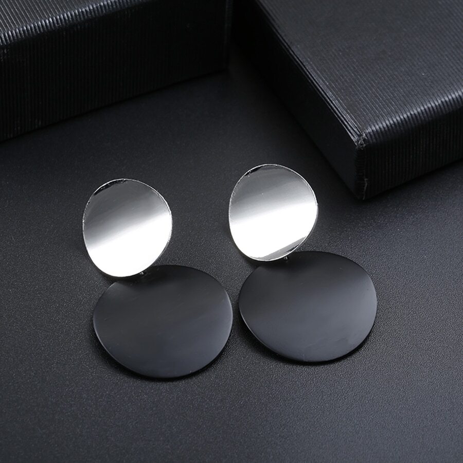 2 Miếng Hình học Kim loại Tròn Không xỏ lỗ Kẹp vào hoa tai Đối với phụ nữ , Đen , Cá nhân hóa Phù hợp - bạc đen - Xem 1