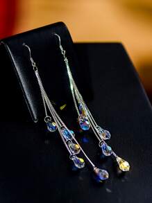1 Par De Aretes Largos Con Forma De Gota De Agua Elegantes Y De Moda Para Mujer - Unitalla - Ver 1