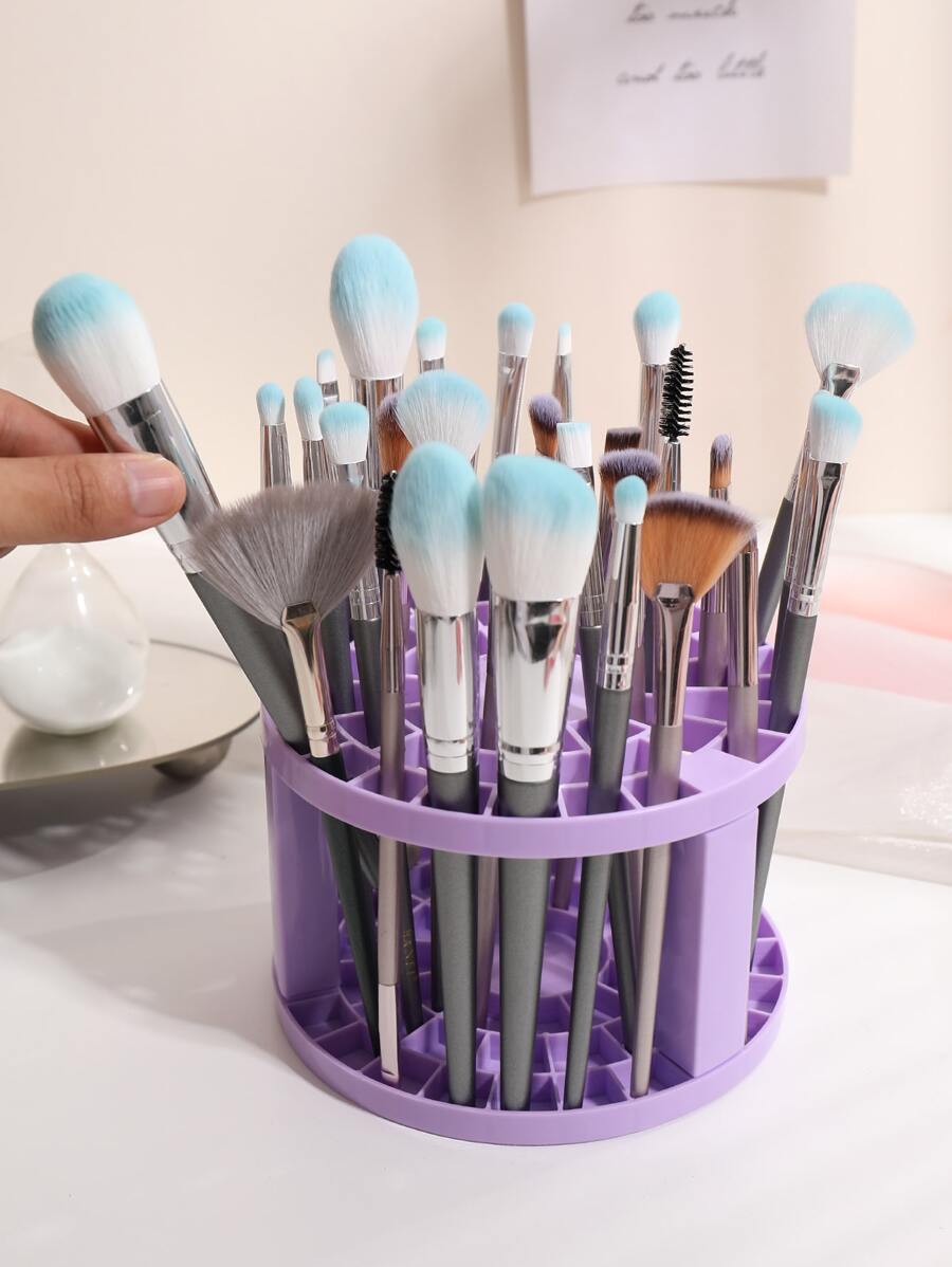 1 pieza Organizador de escritorio de plástico para brochas de maquillaje, bolígrafos, lápices, delineadores de ojos, regalos para mujeres, regalos de Navidad, ideas de regalo para mujeres - Morado - Ver 1