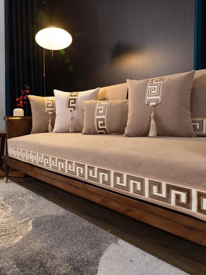 雪花形狀-燈卡其色沙發墊,防滑座位套,四季