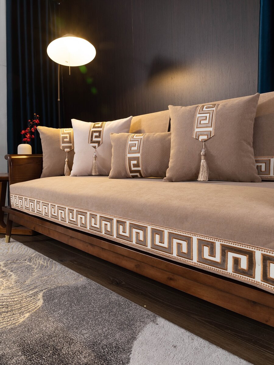 Snowflake Shaped - Light Khaki Sofa Cushion, Non-slip Seat Cover, All Seasons