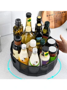 1pc Rotating Storage Box For Kitchen Oil Bottles And Soy Sauce, Drain Rack, Tabletop Desk Organizer - Black - View 1