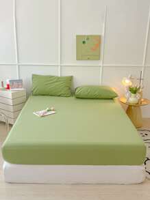 Bean Green Skin-friendly Bedsheet Set (3 Pieces) - Olive Green - View 4