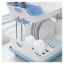 ESCURRIDOR TRASTES PLASTICO 2 NIVELES TARJA FREGADERO COCINA AHORRA ESPACIO DESAGUE - Azul - Ver 2