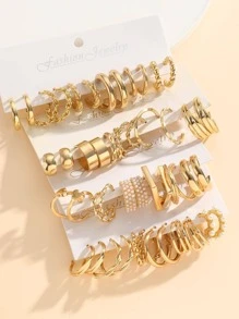 Bộ bông tai hình trái tim, hình vuông & hình học bằng kim loại mới đến dành cho trang phục hàng ngày của phụ nữ - Vàng - Xem 3