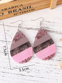 水滴造型PU皮革耳墜兩面粉色條紋圖案輕便鉤耳環 - 粉色 - 查看 4