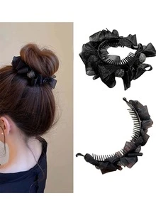 de moda pelo diseño , trasero cabeza bollo con pelo dentado pelo pelo adorno , para fijado peinado - Multicolor - Ver 2