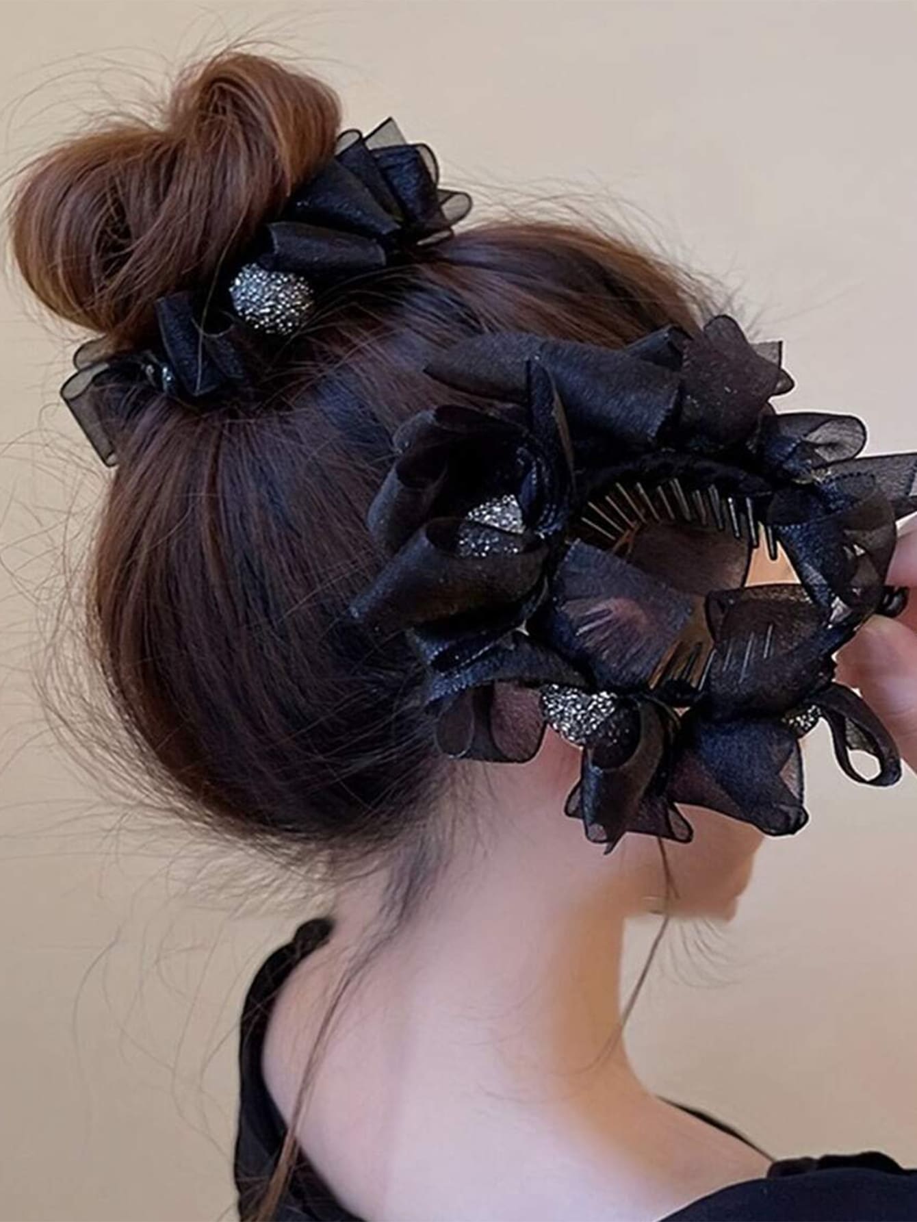 de moda pelo diseño , trasero cabeza bollo con pelo dentado pelo pelo adorno , para fijado peinado - Multicolor - Ver 1