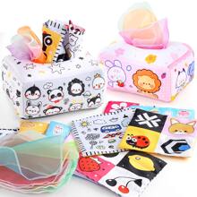 Hộp đựng khăn giấy cho bé 11 chiếc/hộp có giấy nhăn, khăn giấy thấm hút mềm mại có họa tiết động vật và số để kích thích giác quan giáo dục - Hồng - Xem 3