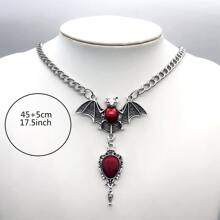 1入組哥特式蝙蝠形狀吊墜項鍊適合女士和女士,復古紅色鏡子首飾類 - 復古銀色 - 查看 3