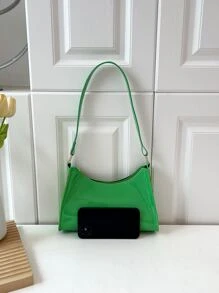 Màu thuần Giống lớp sơn Đơn giản Tiếng Pháp Cái túi - màu xanh lá - Xem 5