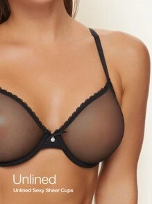Wingslove Sheer Unpadded Mesh Breathable Bra, Lingerie - Black - View 3