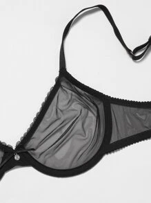 Wingslove Sheer Unpadded Mesh Breathable Bra, Lingerie - Black - View 8