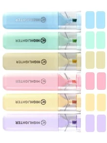6pcs/Set Fluorescent Highlighter & Marker Pens, Pastel Macaron Colored For Drawing, Marking, Note-Taking Back To School