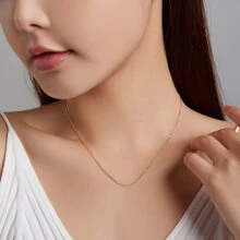 WOSTU 925纯银镀金缆绳链项链吊坠，时尚长款项链，女士饰品 - 金色 - 查看 4