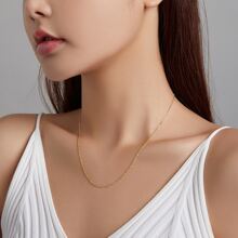 WOSTU 925纯银镀金缆绳链项链吊坠，时尚长款项链，女士饰品 - 金色 - 查看 3