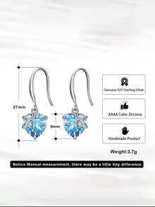 1 Pair Genuine 925 Sterling Silver 12 Birthstone Earrings Women Cubic Zirconia Paved Classic Birthday Lucky Stone Design Ear Piercing Elegant Jewelry Preferred Present For Birthday Party Mother's Day - Silver - View 8
