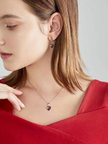 1 Pair Genuine 925 Sterling Silver 12 Birthstone Earrings Women Cubic Zirconia Paved Classic Birthday Lucky Stone Design Ear Piercing Elegant Jewelry Preferred Present For Birthday Party Mother's Day - Silver - View 4