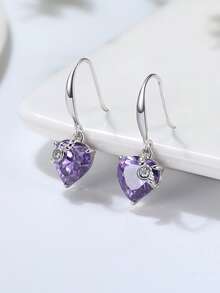 1 Pair Genuine 925 Sterling Silver 12 Birthstone Earrings Women Cubic Zirconia Paved Classic Birthday Lucky Stone Design Ear Piercing Elegant Jewelry Preferred Present For Birthday Party Mother's Day - Silver - View 2