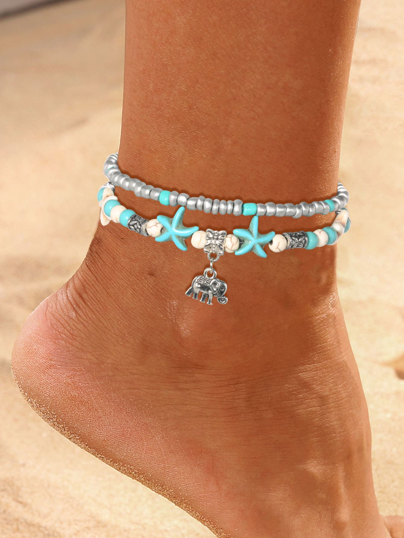 1pc Creative Elephant Beach Anklet Suitable For Ladies' Daily Wear - Silver - View 1