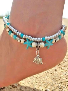 1pc Creative Elephant Beach Anklet Suitable For Ladies' Daily Wear - Silver - View 5