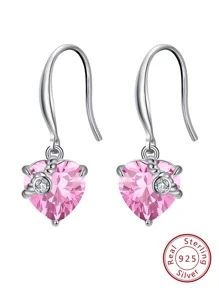 1 Pair Genuine 925 Sterling Silver 12 Birthstone Earrings Women Cubic Zirconia Paved Classic Birthday Lucky Stone Design Ear Piercing Elegant Jewelry Preferred Present For Birthday Party Mother's Day - Silver - View 1