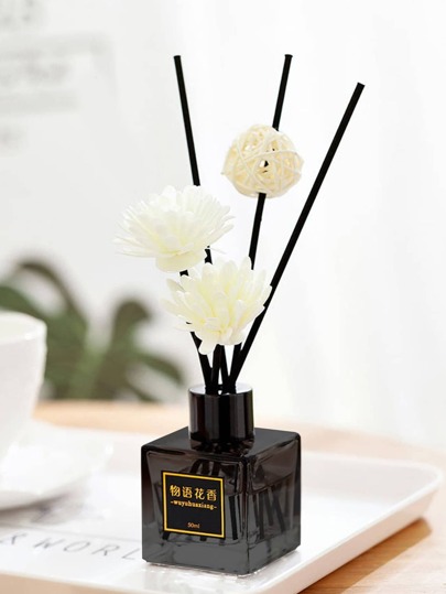 1 Bottle Of 50ML Brown Small Square Bottle Of Fireless Rose Essential Oil Aromatherapy Home + Fragrance Diffusion Stick