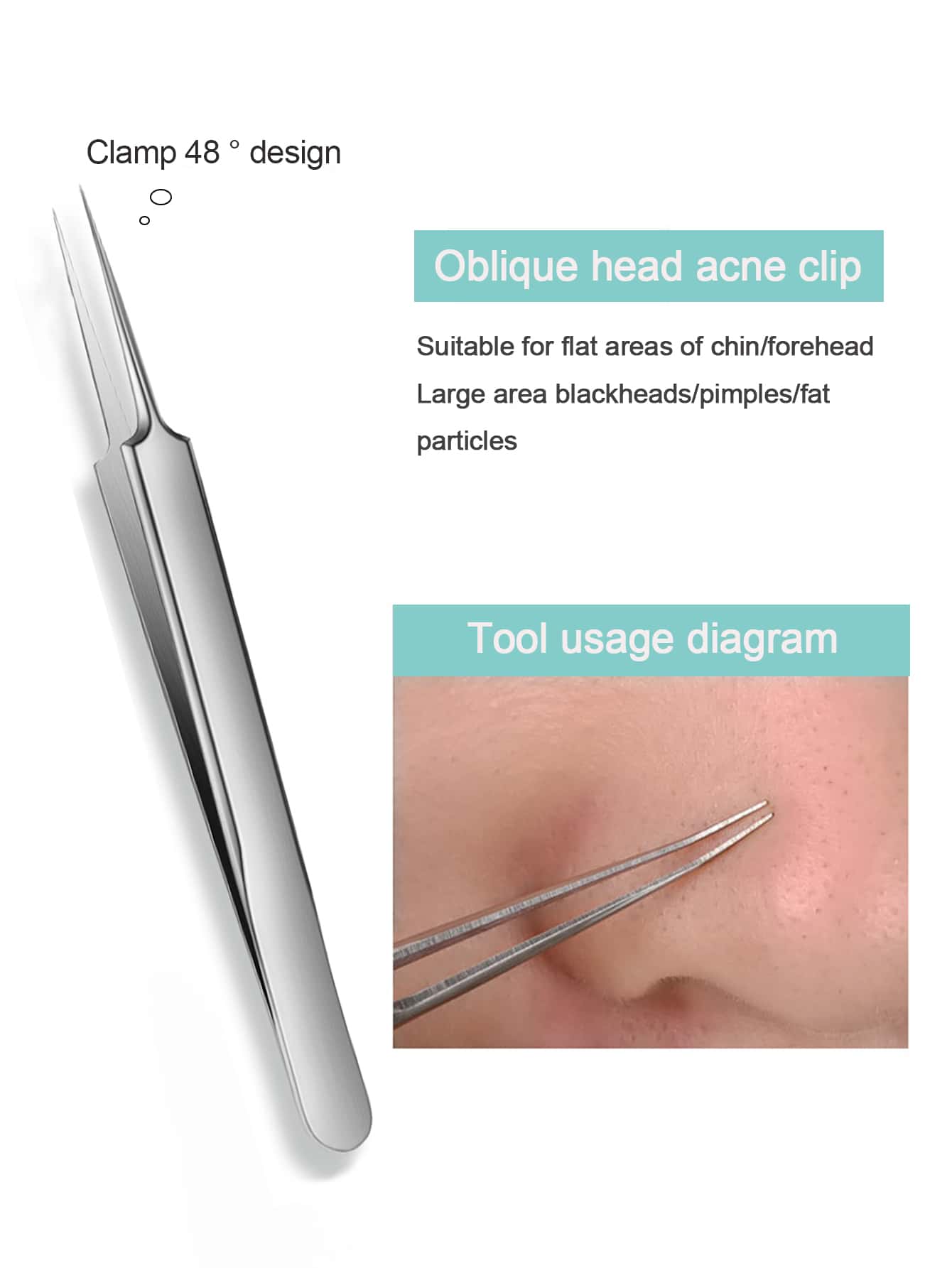 1 pieza Pinza recta de acero inoxidable para eliminar granitos, herramienta de pinzas con algodón para remover puntos negros