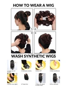 女用合成亂捲抓夾髮髻髮飾髮束髮圈，淺棕色假髮尾髮飾，萬聖節髮飾 - Light Brown - 查看 11