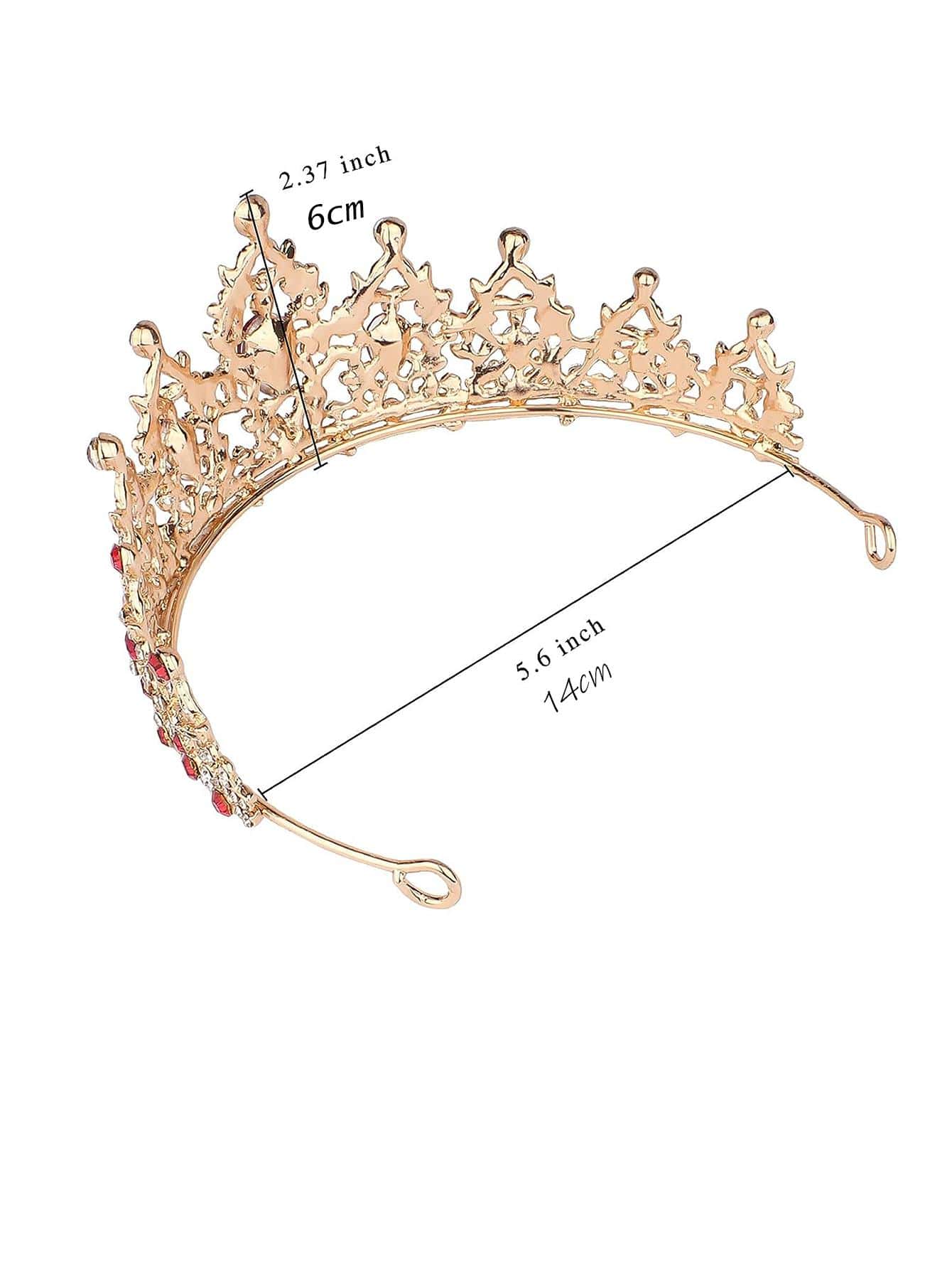 Gold Baroque Queen Crown for Women Birthday Tiara Luxurious Red Rhinestones Crown Wedding Bridal