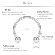 CIZME 1套8入16g經典時尚的不鏽鋼環形馬蹄形鼻環,u形鼻環,隆鼻環,軟骨耳環,唇環,眉環。內徑6mm、8mm、10mm、12mm。 - 銀色 - 查看 4