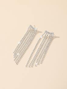 Gorgeous Crystal Rhinestone Earring Stud for Women 1 Pair - Silver - View 2