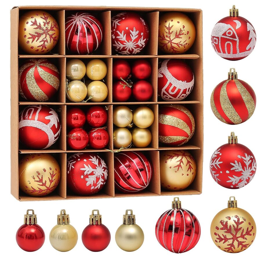 44pcs Christmas Tree Ornaments, Gold And Red Christmas Ball Decorations Set,Christmas - Gold - View 1