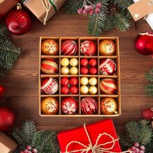 44pcs Christmas Tree Ornaments, Gold And Red Christmas Ball Decorations Set,Christmas - Gold - View 2