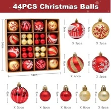 44pcs Christmas Tree Ornaments, Gold And Red Christmas Ball Decorations Set,Christmas - Gold - View 3
